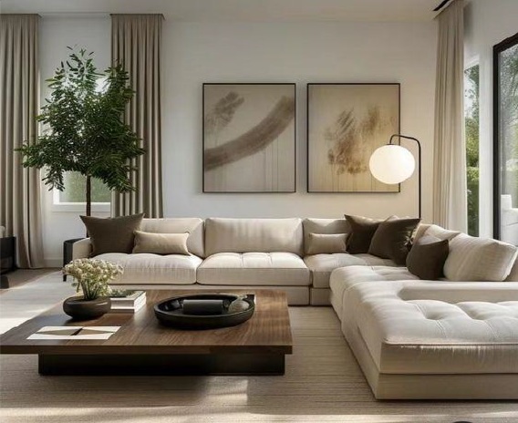 Luxury villa living room interior - Beachside Resort Iraklea open-plan design